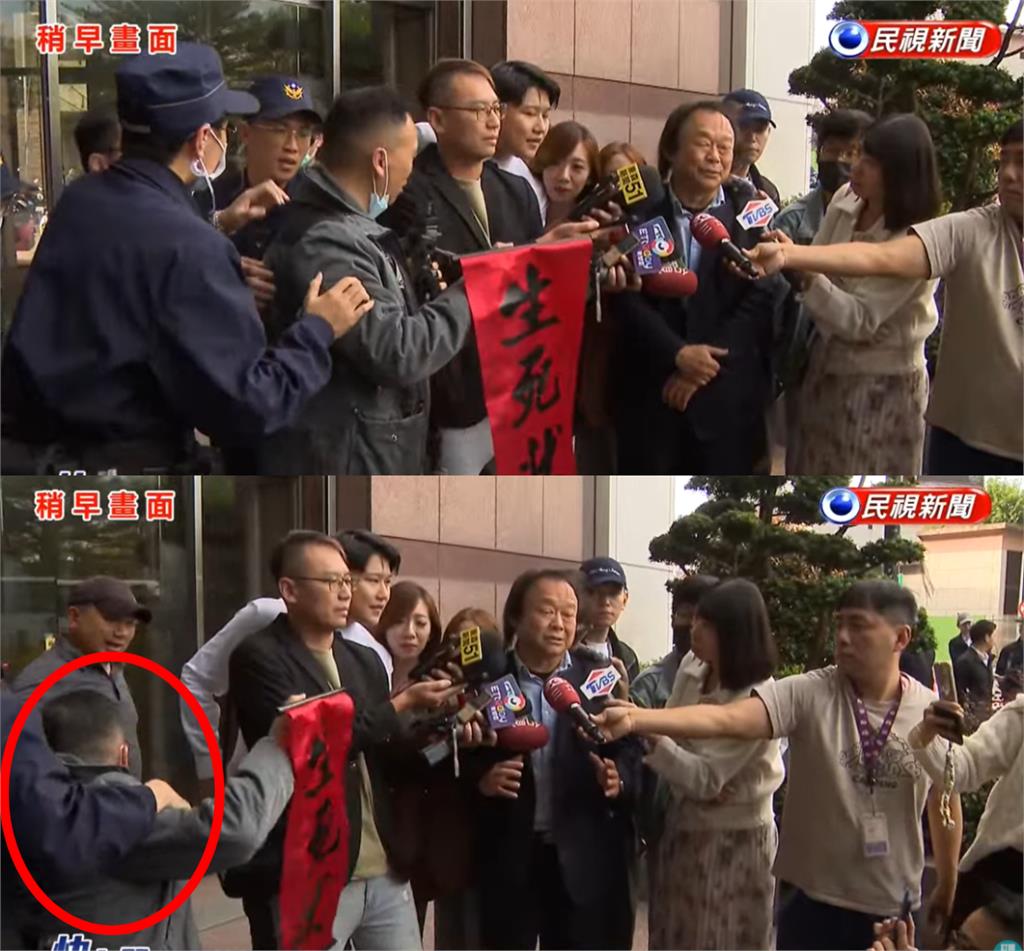 游智彬舉紅布條鬧場遭架開!他返場「險被車撞」…王世堅反應曝光:好自為之