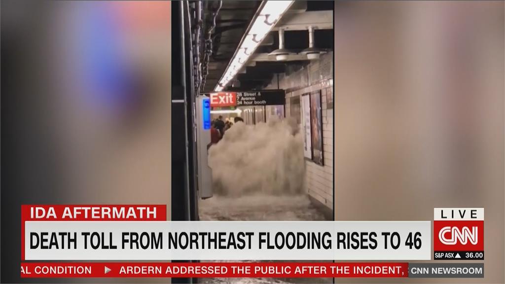 狂灌5萬座奧運泳池雨量　洪水衝進紐約地鐵站