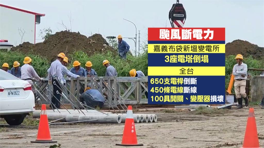 丹娜絲吹垮3座高壓電塔 雲嘉南逾54萬戶大停電、全台650支電桿倒塌