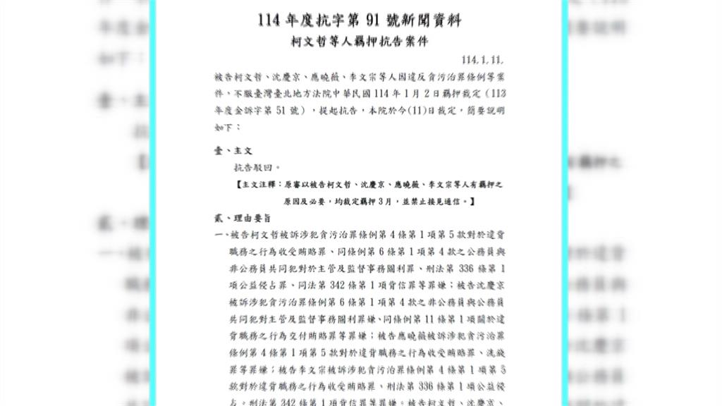 確定牢裡過年！　柯文哲等4人抗告遭「高院駁回」