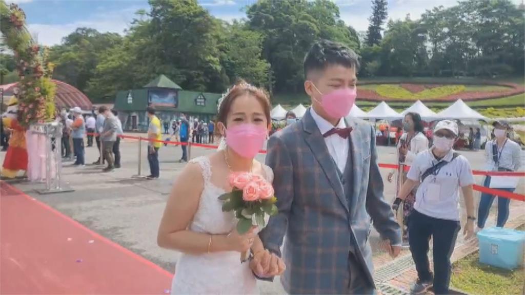 疫情強碰桐花婚禮 新人走紅毯口罩戴好戴滿