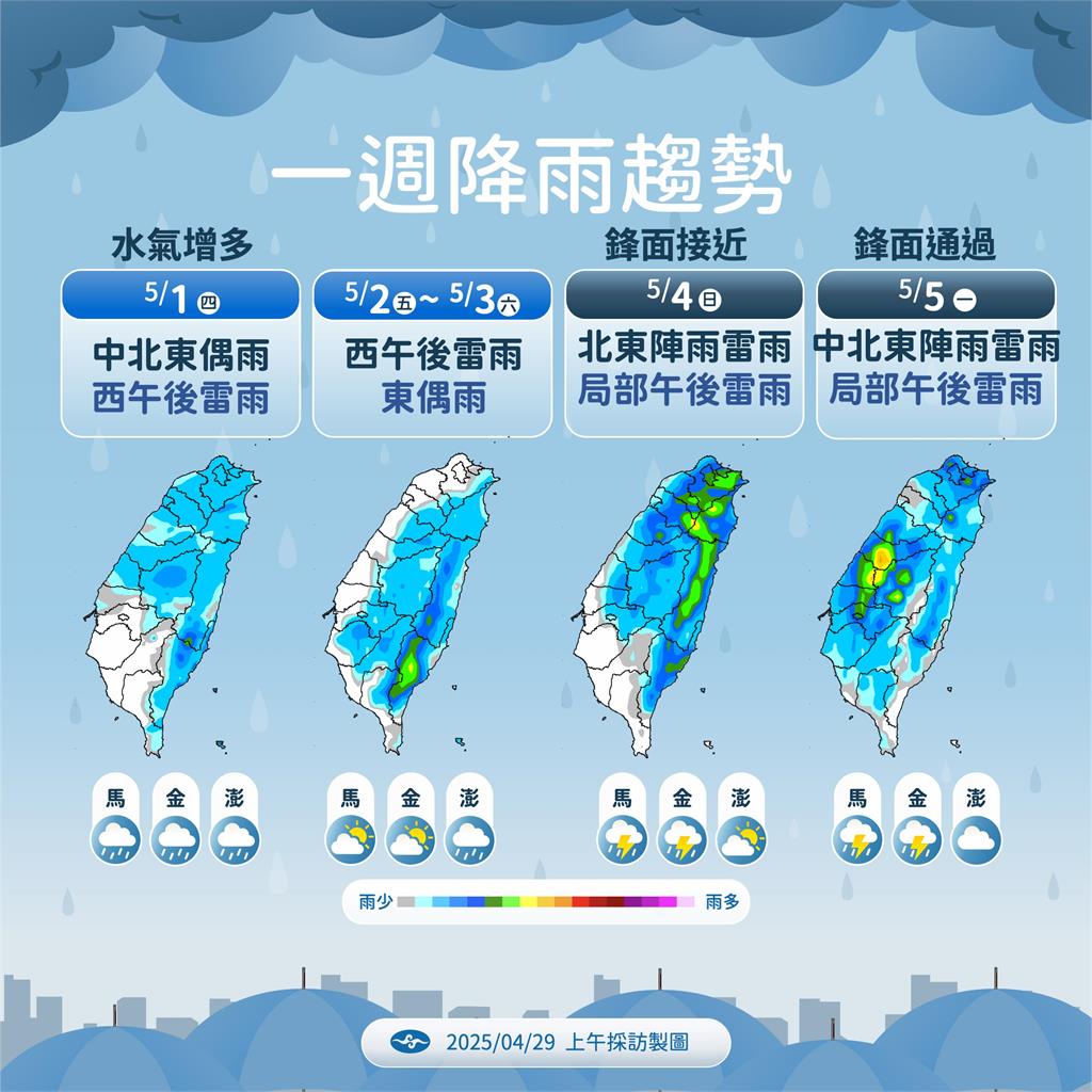 快新聞/雷雨機率高!梅雨季首波鋒面「這天」報到 氣象署示警:留意劇烈天氣